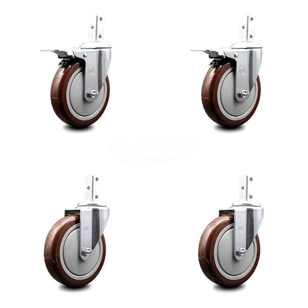 Service Caster 5 Inch Maroon Poly Swivel 3/4 Inch Square Stem Caster Total Lock Brakes, 2PK SCC-SQTTL20S514-PPUB-MRN-34-2-S-2 - main